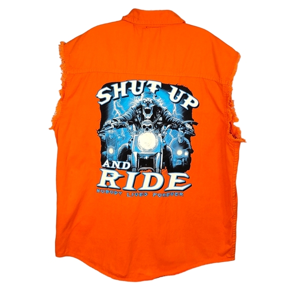 Liquid Blue Vintage Shut up & Ride Nobody Lives Forever Y2K Orange Cut Off 2XL - Picture 1 of 12